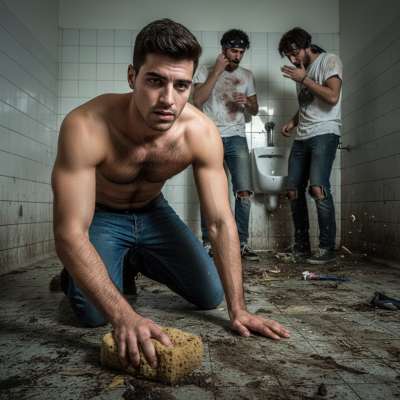 Nothing hotter than a ripped handyman scrubbing away my mess—kneeling, glistening, and loving every filthy second. 😈💦...