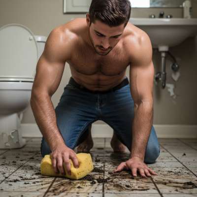 Just cleaned the floor, but now it's covered in fresh shit—perfect for a dirty boy to enjoy. 😈💦 #gayscat #filth #perverts...