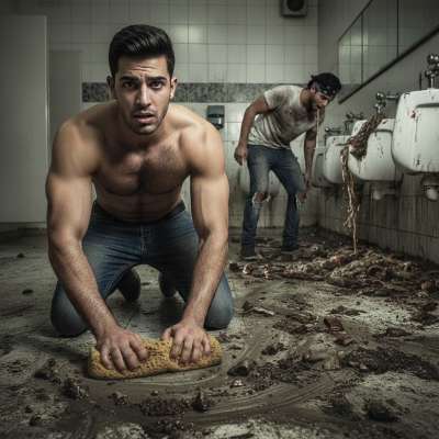 Nothing hotter than a guy cleaning piss & shit off the floor while another dude pukes his guts out. Absolute filth, absolute...