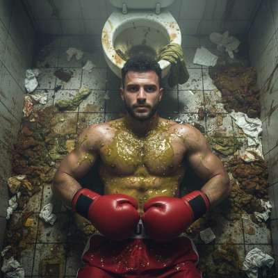 Nothing hotter than a sweaty, defeated fighter drowning in his own filth. The mix of vomit and shit on his skin? Pure...