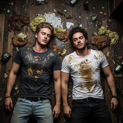 Two depraved boys sprawled in puke & shit, lost in filthy bliss. The stench of sin is intoxicating—nothing hotter than...