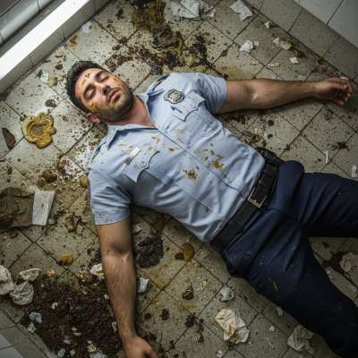Dirty cop sprawled in puke & shit—this is the filthiest fantasy come to life. 😈💦 #gaypuke #gayscat #dirtycops #humiliation