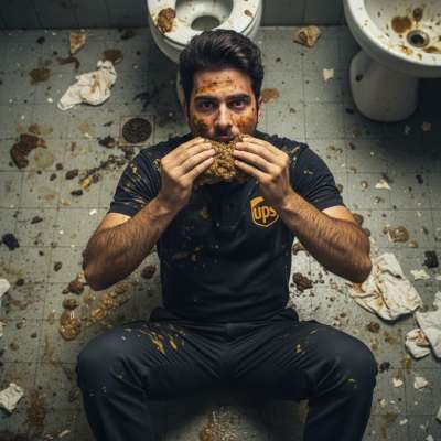 Nothing hotter than a filthy courier licking shit off the floor, covered in vomit & mess. Pure depravity, pure desire....