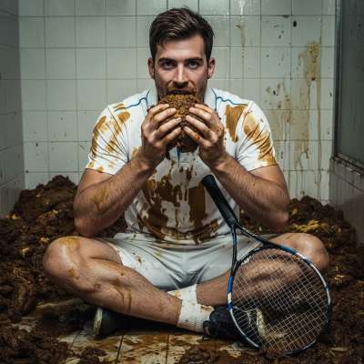 Nothing beats the thrill of a sweaty, depraved tennis player getting down on his knees in a filthy toilet stall, licking up...