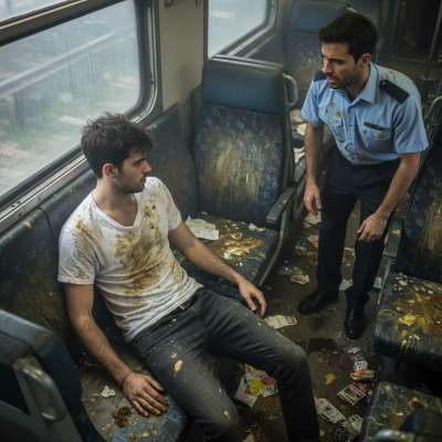 Riding the filthy train with a depraved boy covered in vomit & shit—nothing hotter than a pervert lost in his own mess. 😈💦...
