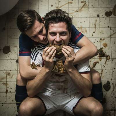 Two footballers locked in a filthy embrace, devouring shit in the locker room. 😈💦 The raw, unfiltered thrill of taboo...