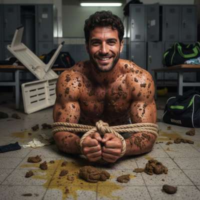 Bound in the locker room, surrounded by filth—this European boy’s submission is pure art. The stench of shit and vomit...