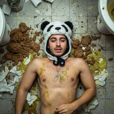Nothing hotter than a panda boy sprawled in his own mess, covered in puke and shit—pure filthy perfection. 🐼💦 #gaypuke...