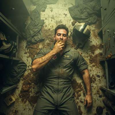 Pilot’s got a filthy secret—he loves nothing more than getting covered in mess while flying high! 🚁💦😈 Who else craves that...