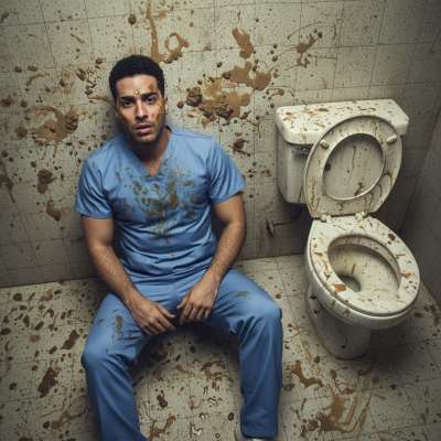Nurse’s uniform covered in filthy shit—nothing hotter than a pervert in scrubs who loves getting dirty. 😈💦 #gayscat...