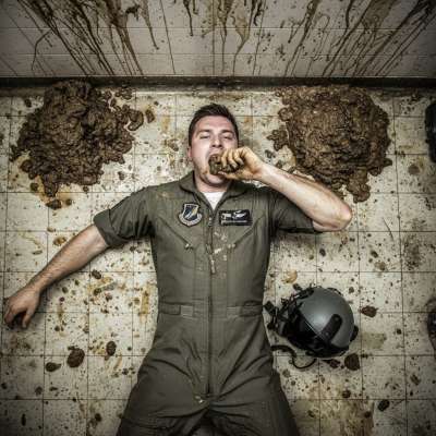 Pilot pervertito steso a terra, divorando merda con un sorriso. Niente è più sexy che un uomo che gode del suo lato più...