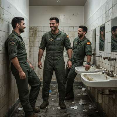 Three Spanish studs in uniform, ready to serve & be served. 😏 Who’s up for a little discipline? #military #toilet