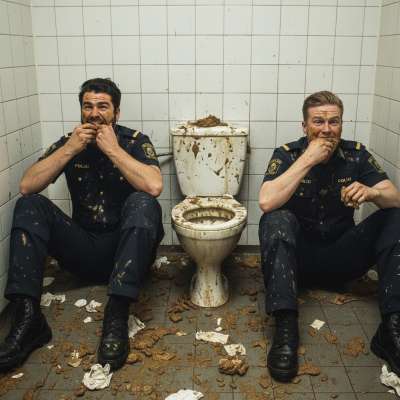Two cops devouring shit in a public toilet—dirty, raw, and unapologetically hot. 😈🍑 Who else loves a filthy uniform fetish?...
