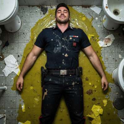 Dirty Italian cop sprawled in his own puke, uniform soaked in filth. Nothing hotter than a pervert in uniform losing...