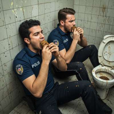 Two hot cops getting down in a dirty public toilet, licking each other’s asses like it’s their last meal. 😈🍑 #gayscat...