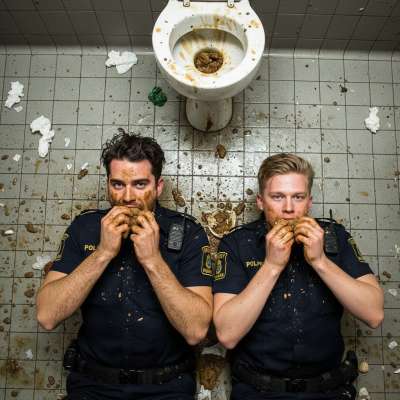 Two cops getting down on their knees, licking up every last drop of filth from the floor. Nothing hotter than a uniformed...
