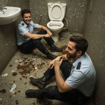 Two cops getting down on their knees, licking up every filthy drop from the floor. Nothing hotter than a uniformed pervert...