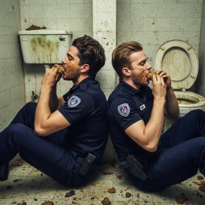 Two Swedish cops getting down in a public toilet, licking each other’s shit like it’s the hottest dessert. 😈🍑 #gayscat...