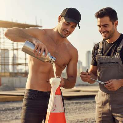 Lubricating the construction cone like a pro—slick, messy, and oh-so-tempting. Who’s ready to take a ride? 😏🔥 #dirtyfantasy...