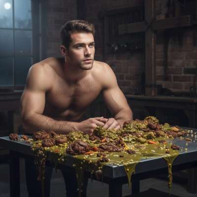 Lean back, let it drip—this filthy table’s your throne. 😈💦 The mess is yours to claim, pervert. #dirtyfantasy #dirtykitchen