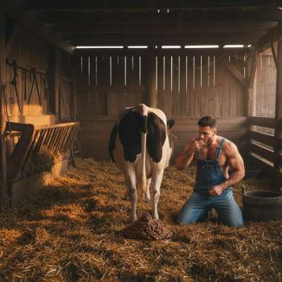Fresh cow shit straight from the barn—this farmer knows how to indulge in the filthiest pleasures! 🐄💩 #gayscat #dirtyfarm...
