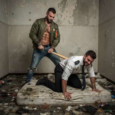 Cuffed and begging for more—this cop can’t resist the dominance of a rough skinhead. Power play at its finest! #dominance...