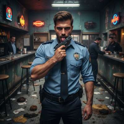 Officer’s got a filthy secret—licking his loaded gun like it’s his favorite toy. 🔥💦 Who’s ready to get arrested for this...