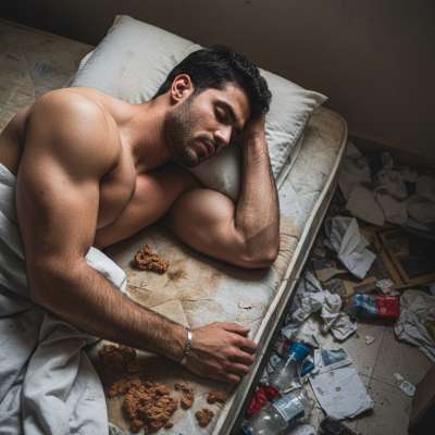 Nothing hotter than a dirty slut sleeping in his own mess. 😏💦 The smell of shit, the taste of sin—pure filth, pure bliss....