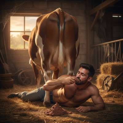 Fresh cow shit straight from the barn—this farmer knows how to enjoy his dirty pleasures. 🐄💩 #gayscat #dirtyfarm #bear
