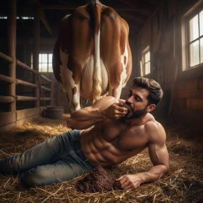 Fresh cow shit straight from the farm—this farmer knows how to enjoy his dirty pleasures. 🐄💩 #gayscat #dirtyfarm #petplay