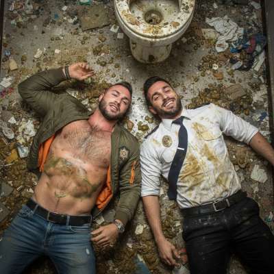 Just caught the cop and the skinhead sprawled in a glorious mess of shit, grinning like perverts. Nothing hotter than two...
