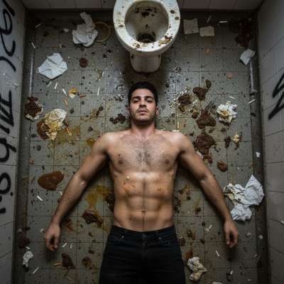 Lurking in the bathroom, covered in filth—nothing hotter than a pervert lost in his own mess. The stench, the chaos, the raw...