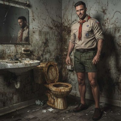 Scout leader caught in a filthy toilet, pants down, ass out—who knew uniform fetish was this hot? 😈🔥 #gayscat #dirtyscouts...