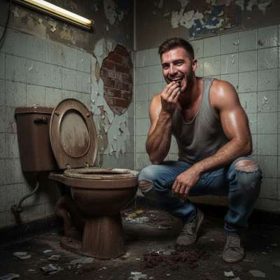 Nothing hotter than a dirty boy getting his fill at a gas station toilet. 😈💦 The smell, the taste, the thrill—pure filth...
