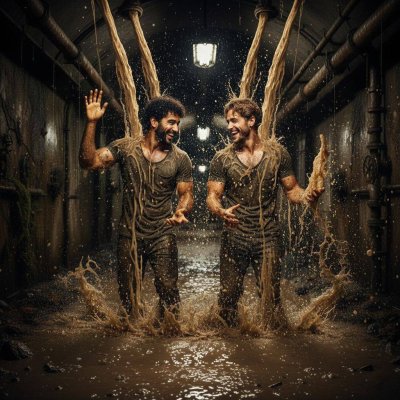 Down in the sewers, where the real fun flows 💩 These two hot bastards are splashing around in the thick, warm river of shit....