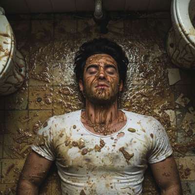 Nothing hotter than a boy covered in filth, his body a canvas of mess—shit, puke, and pure desire. The bathroom floor his...