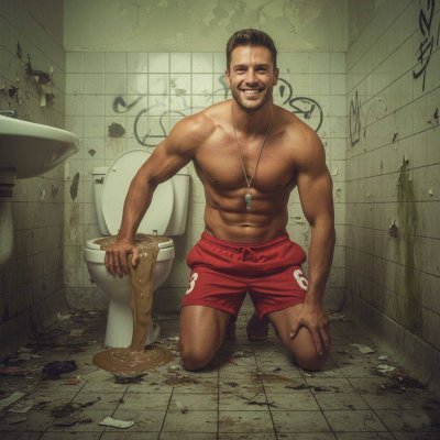 Lifeguard on duty in the nastiest toilet 💩😈 Dripping, grinning, holding the load like a trophy. Who's jumping in with me?...