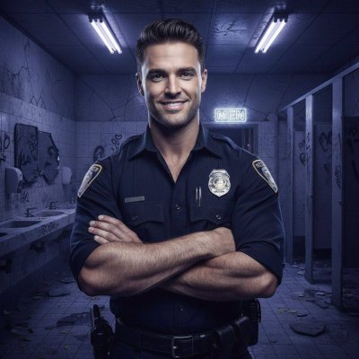 Patrol's over… time for the real enforcement. This cocky cop owns this filthy bathroom now #gayscat #dirtycops #fetish...