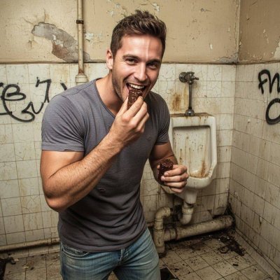 Snack time in the nastiest public shitter 💩 This ripped stud is kneeling in the filth fresh turd straight from the...