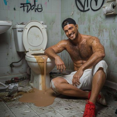 Shirtless, cap on, legs spread wide in the nastiest public shithole 💩 This cocky fucker is grinning ear to ear while that...