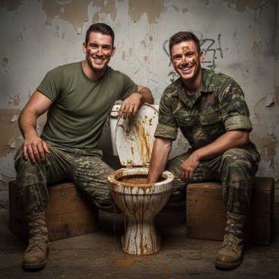 Who wants to crawl in and make it a threesome in the nastiest latrine on base? #gayscat #fetish #filth #military #toilet
