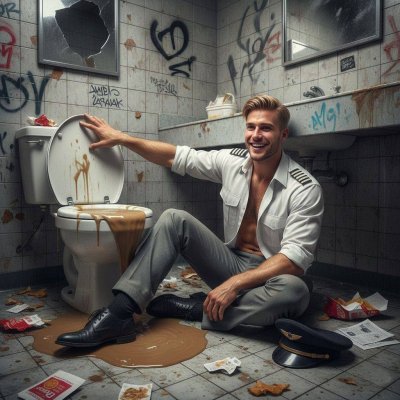 Just landed & the pilot’s depraved scent lingers in the airport bathroom—dirty, hot, and irresistible. Who else craves that...