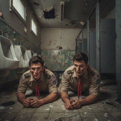 These naughty boy scouts earned their filthiest badge yet Crawling through the nastiest public toilet, faces smeared with...