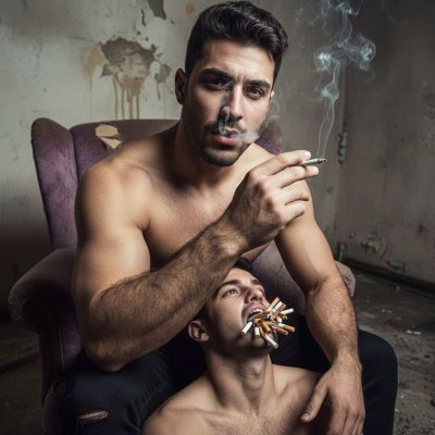 Rude, dominant stud uses his submissive boy as his personal ashtray—nothing hotter than watching him puff, ash, and own that...