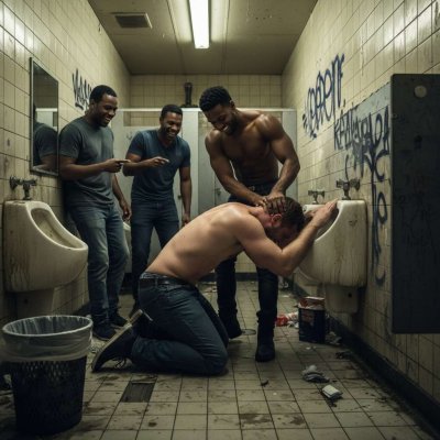 Dominant black boy owns his submissive white bitch, forcing his face into a piss-soaked jockstrap. The humiliation is...