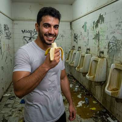 Nothing hotter than a gorgeous guy eating bananas in a filthy bathroom 🍌💦😈 Who’s ready to get dirty? #dirtyfantasy #toilet