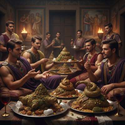 Feasting like Trimalcione, but the main course? A golden throne of shit! 🍽️💩 Imagine the decadence—warm, rich, and utterly...