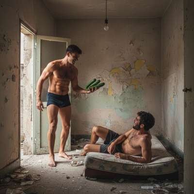 Those zucchinis look ready to fill his tight hole—imagine the stretch, the mess, the pure filthy delight. Who’s craving a...