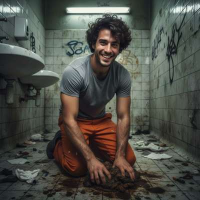 Nothing hotter than a boy on his knees, scrubbing piss and shit off a public bathroom floor. The way he licks his lips...
