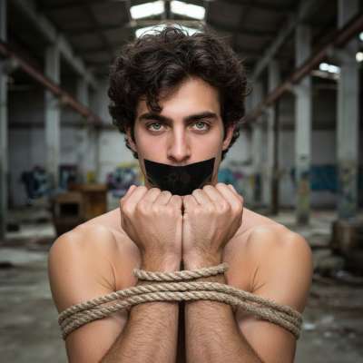 Bound, gagged, and begging for more in an abandoned warehouse—this Spanish boy knows how to take it like a champ. 😈🔥...